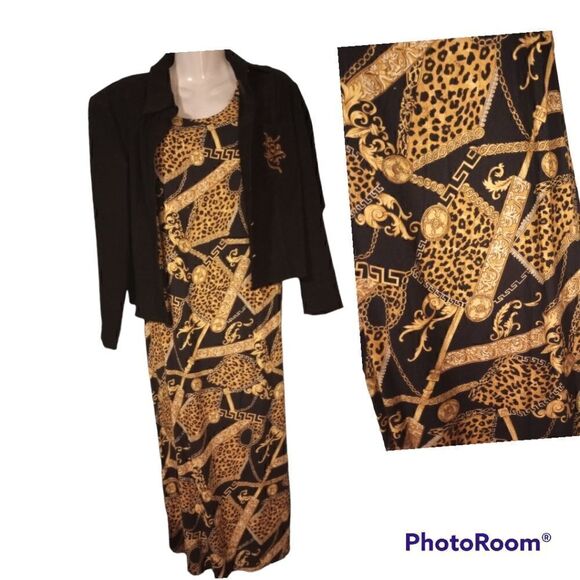 Darian leopard and chain print tank column dress with long sleeve jacket - Picture 1 of 14